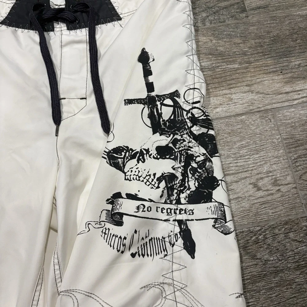 Micros Y2K Men's Board Shorts Swim White Black Sz 33